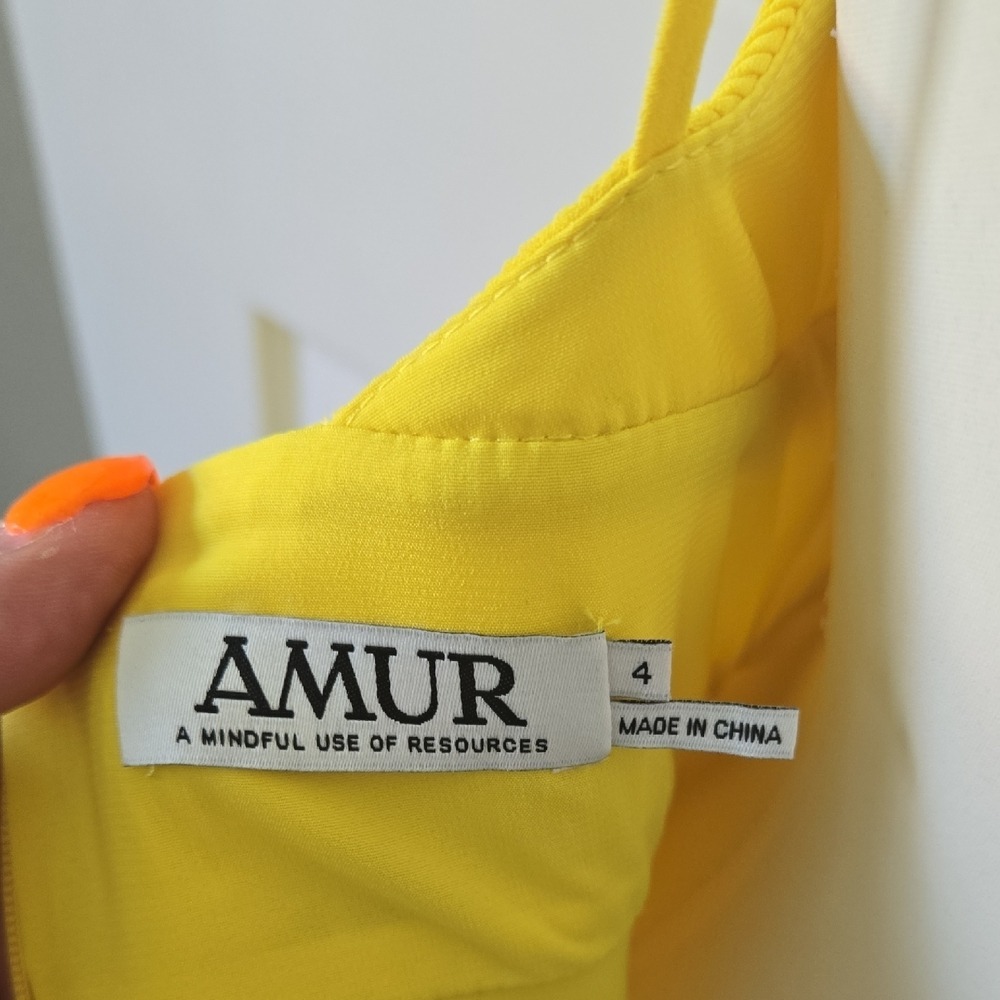 AMUR Yellow Pleated‎ Halter Maxi Dress Formal Evening Gown Size 4 - Picture 7 of 9